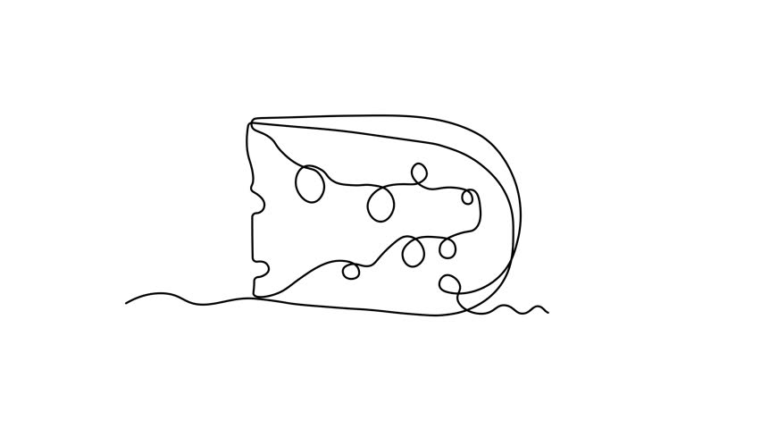 piece of cheese with holes, Self drawing animation one continuous line draw, logo