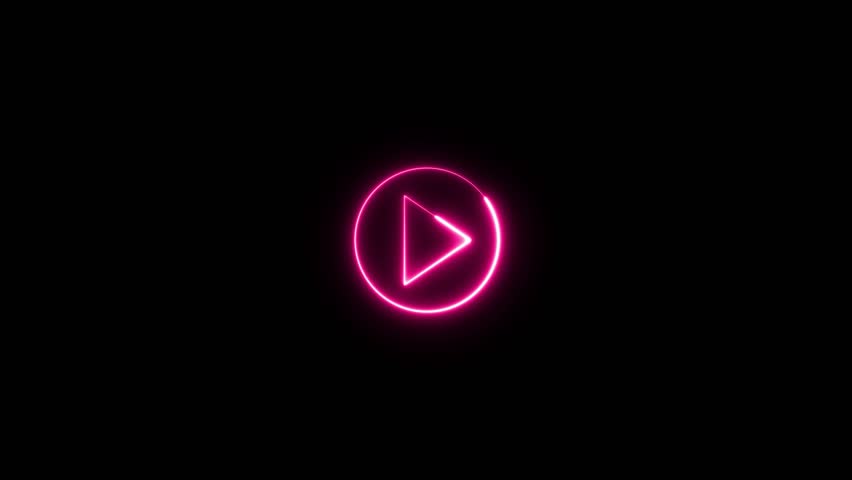 Neon glowing Video, audio neon play button icon animation. glowing play button animation. Press to play.