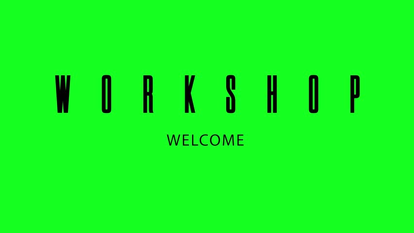 workshop welcome animated inscription on green background