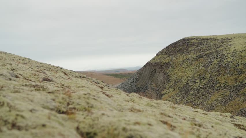 Mountains on Iceland with hexagon rocks Gerðuberg