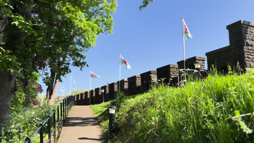 Wales Cardiff Castle Walls Welsh Flags