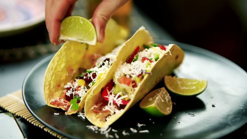 Tasty Mexican Tacos Filled Meat. Homemade American Soft Shell Beef Tacos. Mexican Food Burrito. Tortilla Fast Food. Mexican Pork Carnitas Tacos Fajitas. American Taco Salsa Corn Tortilla Carne Asada