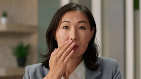 Shocked Asian business woman Korean Chinese Japanese female businesswoman female girl shock face emotions surprise open mouth astonish excited manager in office wonder stunned expression amazing news - Powered by Shutterstock - Get 15% off with code: PIKWIZARD15