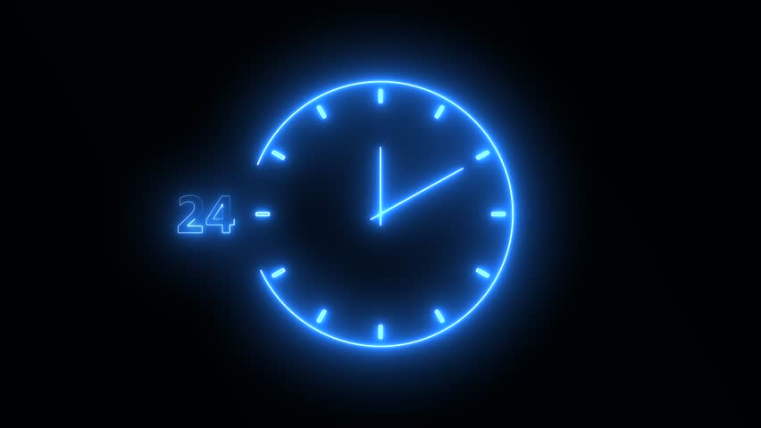 Holding virtual 24 hours 7 days with clock on full-time available contact of service concept with black background.