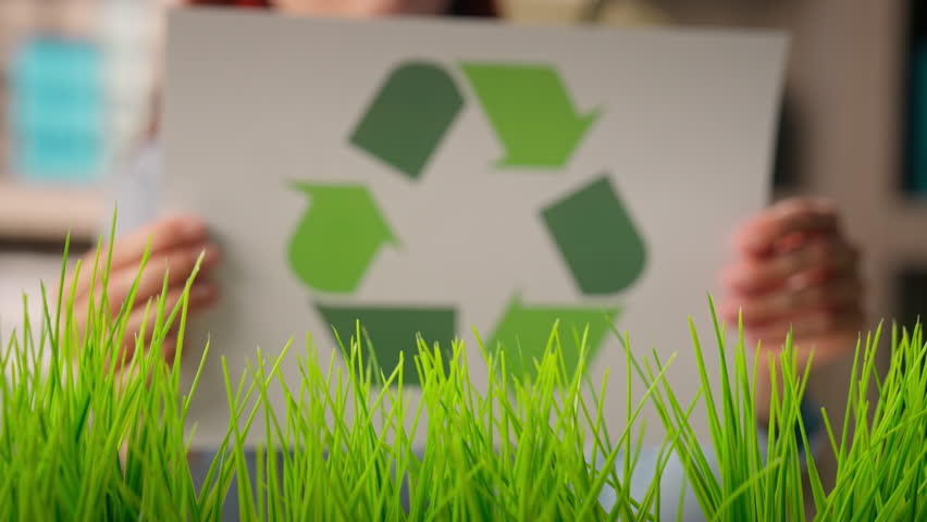 Business woman businesswoman girl eco-friendly sorting paper ecology hold symbol recycling saving nature environment reuse garbage zero waste green power energy protect climate change recycle activism