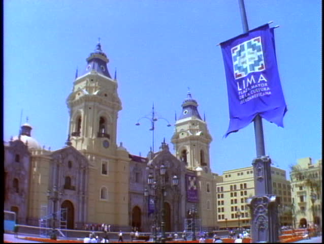 PERU, 1998, Lima, Peru, Cathedral and Lima sign