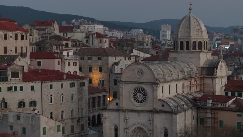 Aerial drone footage of Sibenik