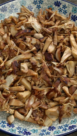 Stir-fried pulled jackfruit with soy sauce jackfruit on a plate. It