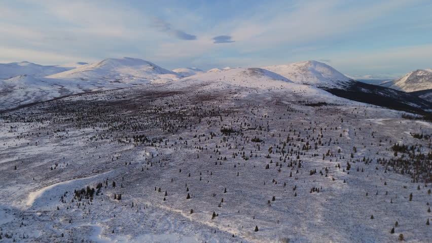 A cinematic aerial shot of Fish Lake in Whitehorse, Yukon, featuring the vast Canadian wilderness. Snow-covered wilderness reflects the majesty of Northern Territory winters.