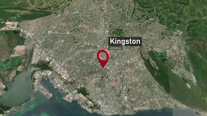 Kingston City Map Zoom (Jamaica) from Space to Earth