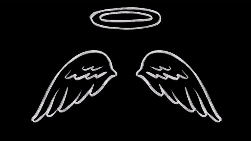 Doodle pencil chalk of angel wings from heaven and crown ring on top separated seamless loop each part, animation sticker on a transparent background, alpha