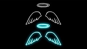 Neon line art of Angel wings from heaven and crown ring on top separated seamless loop each part, animation sticker on a transparent background, alpha - Powered by Shutterstock - Get 15% off with code: PIKWIZARD15