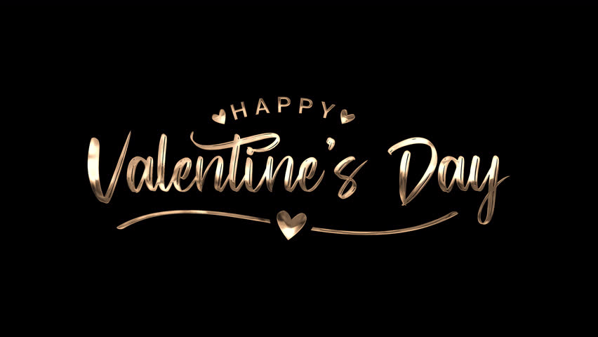 Happy valentines day text animation with transparent background. Animated text in gold color. Suitable for valentines day celebration or greeting