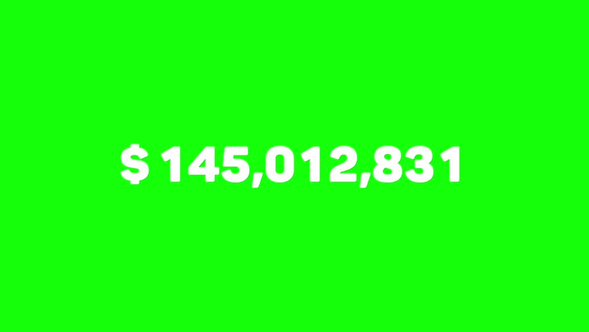 Animated Counting Number USD 300 Million on green screen, motion graphic animation 4K