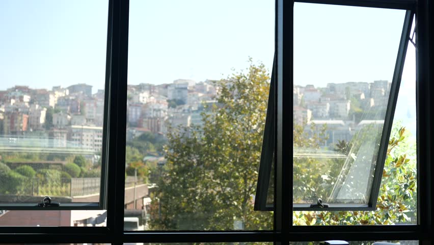 open modern glass window black frame