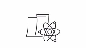 Nuclear industry line animation. Electrical power generation station animated icon. Plant reactors with atom model. Black illustration on white background. HD video with alpha channel. Motion graphic - Powered by Shutterstock - Get 15% off with code: PIKWIZARD15