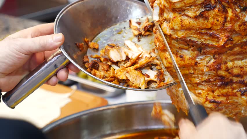  rotating traditional gyros meat close up 