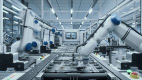 Timelapse Footage of Microelectronics Manufacturing: Robotic Arms Assembling Circuit Boards on a Modern Production Line. Automated Robotic Arms Performing Mechanical Tasks with PCB Components - Powered by Shutterstock - Get 15% off with code: PIKWIZARD15