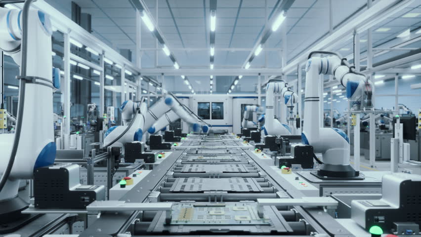 Autonomous Electronics Factory with Precision Robotic Arms at Work. Facility Operating with Advanced Manufacturing Technology, Efficient Conveyor Robots Producing Circuit Boards. Timelapse with Zoom - Powered by Shutterstock - Get 15% off with code: PIKWIZARD15