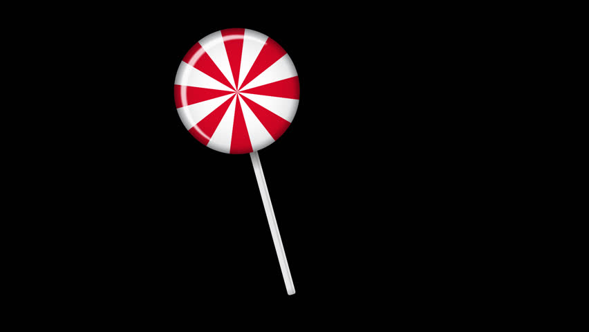Lollipop on stick animation. Sweet candy animation. Animation for new years day, winter holiday, dessert, new years event. Transparent background with alpha channel