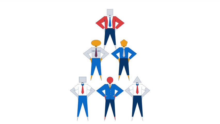 Geometric representation of corporate hierarchy 2D animation. Organization 4K video motion graphic. Abstract figures in business attire animated characters cartoon flat concept, white background
