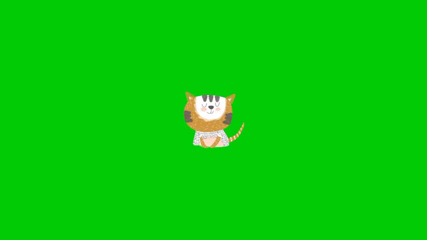 Cute cat animation with green background 