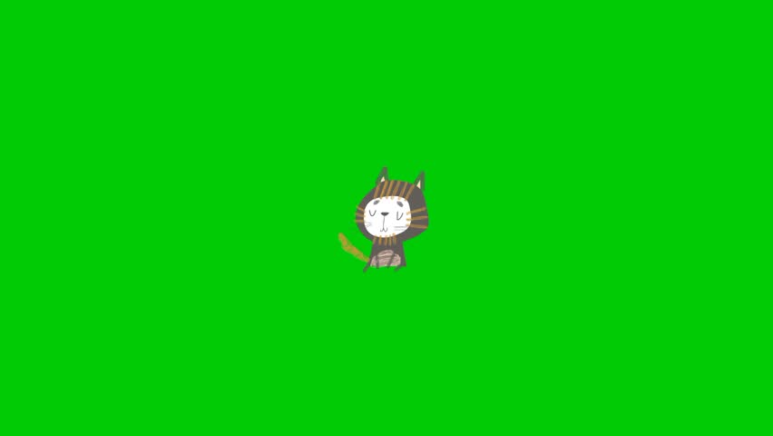 Cute cat animation with green background 