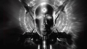 An Artificial Intelligence android head floating in tech space with glitch effects. - Powered by Shutterstock - Get 15% off with code: PIKWIZARD15