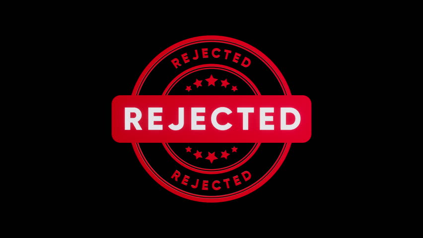 3D render animation footage  of green and red Rejected logo stamp with the word "REJECTED" cut out isolated on dark background for die-cut