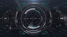 HUD screen surveillance aerial view fly through in cyber low poly galaxy. Technology digital head up display UI scanning interface 4K motion background. - Powered by Shutterstock - Get 15% off with code: PIKWIZARD15