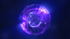 Purple glowing energy sphere with flowing particles and radiant light trails in dark abstract space futuristic background, video in high quality 4k, motion design - Powered by Shutterstock - Get 15% off with code: PIKWIZARD15