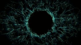 Seamless loop background with abstract ring made of floating strings with empty black space for logo. Ethereal lines screensaver for music festival visuals or stage art performance. Looped 4K 60fps - Powered by Shutterstock - Get 15% off with code: PIKWIZARD15