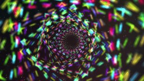 Abstract Spiral Multicolored Tunnel, Neon Lights in Dark Space. A vibrant abstract design featuring a spiraling tunnel composed of dynamic, multicolored neon lights against a dark blurred background - Powered by Shutterstock - Get 15% off with code: PIKWIZARD15