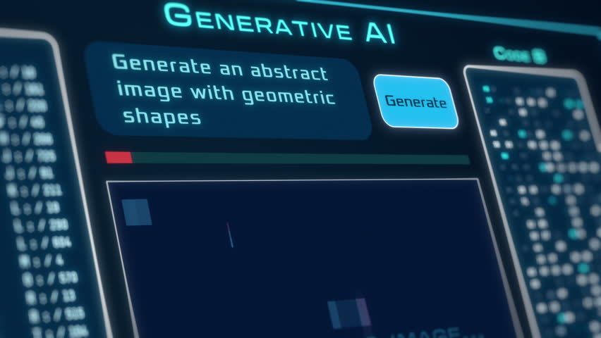 Generative AI software, user interface, AI image generation from text prompt, futuristic technology concept (3d render)