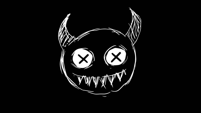 A stylized demon face with animated details and a hand-drawn aesthetic. Ideal for adding a dark, mischievous, or slightly spooky touch to your projects