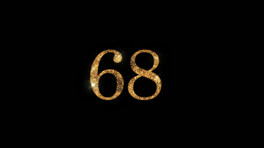 Golden number 68 with beautiful golden shine and alpha channel, numerology, number sixty eight