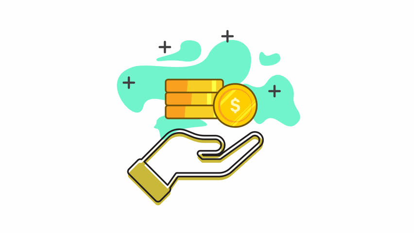 modern animated icon of a hand with a coin on top, concept of return money, cashback, change, profit. seamless looping animation