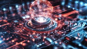 Futuristic earth hologram rotating on technological platform with data flowing - Powered by Shutterstock - Get 15% off with code: PIKWIZARD15