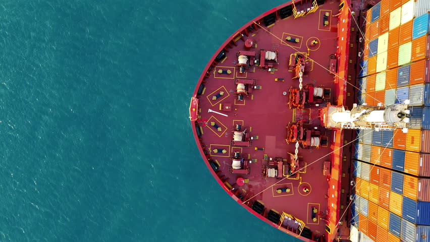 Cargo container Ship, cargo vessel ship carrying container and running for import export concept technology freight shipping sea freight by Express Ship. top view	
