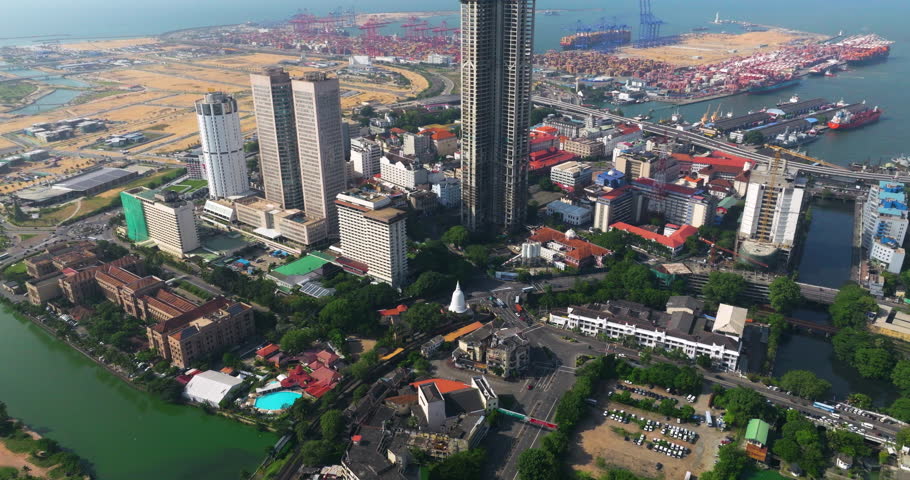 Cityscape Of Colombo At Daytime In Sri Lanka - Aerial Drone Shot