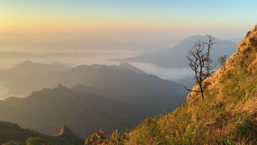Beautiful landscape sky sunrise at Phu chee dao view piont of mountain in Chiang Rai Province Thailand