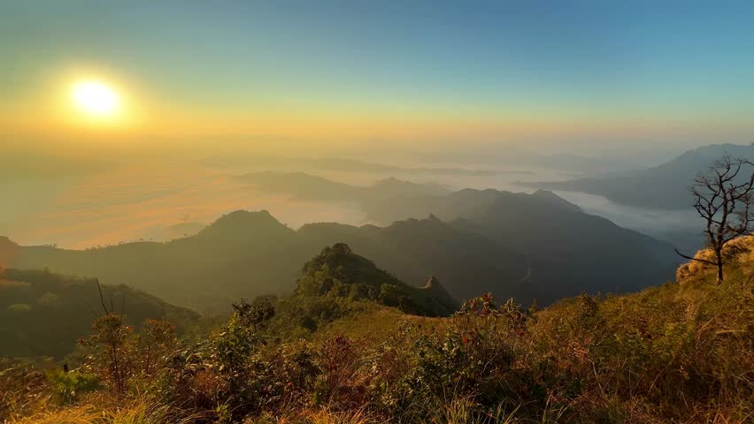 Beautiful landscape sky sunrise at Phu chee dao view piont of mountain in Chiang Rai Province Thailand