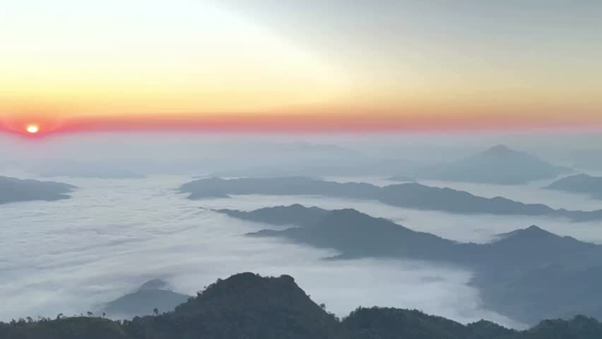 Beautiful landscape sky sunrise at Phu chee dao view piont of mountain in Chiang Rai Province Thailand