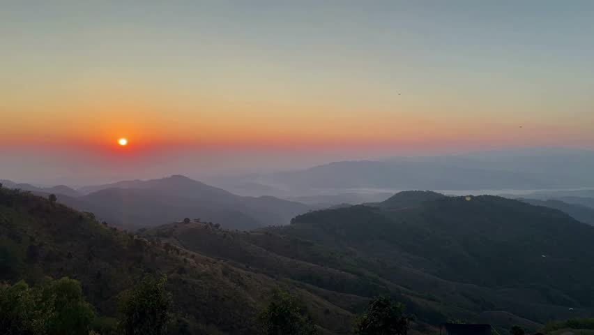 Beautiful landscape sky sunrise at Doi Chang view piont of mountain in Chiang Rai Province Thailand