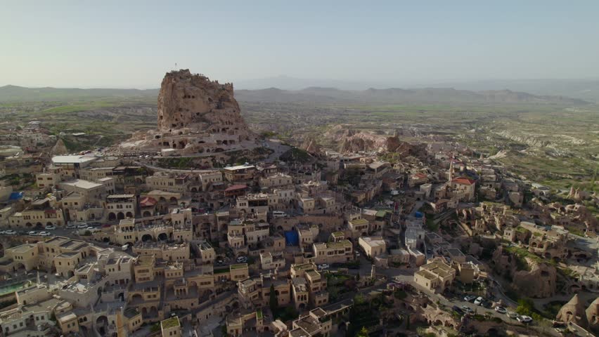 Aerial view of Uchisar Castle in  Cappadocia, Anatolia region in Turkey