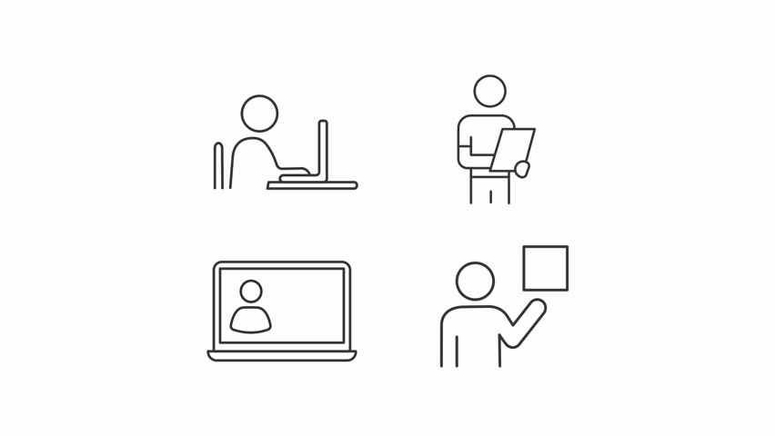 Work process approve animation set. Workflow organization animated line icons. Management, control. Black illustrations on white background. HD video with alpha channel. Motion graphic