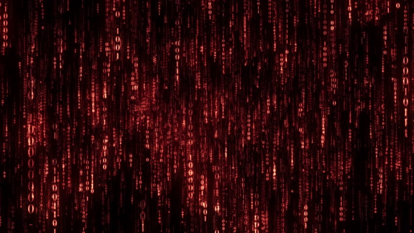 Digital Rain: A Flow of Red Code in the Virtual World.Zero one version. Loop.