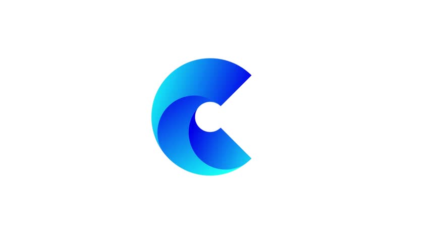 Modern Blue Gradient Letter C Logo Glass Particle Animation On The White Background