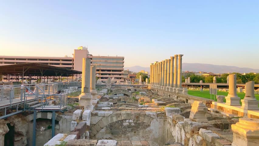 Smyrna Izmir Agora ancient city. aqueducts and gigantic columns.