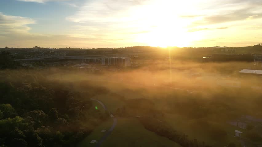 4K front footage of the foggy early morning sunrise in Auckland, New Zealand.